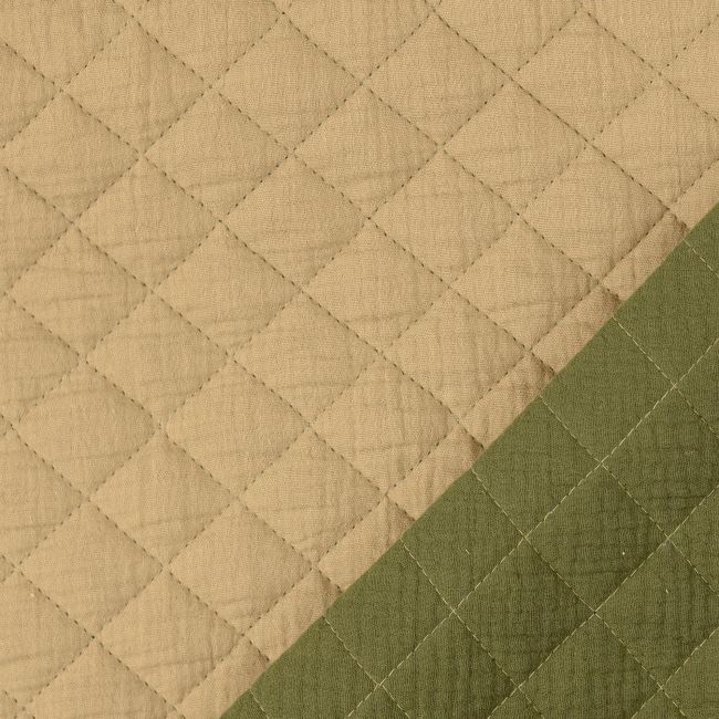 Bavlnený prešiv z mušelínu v tmavo béžovej a zelenej farbe 209884.0803