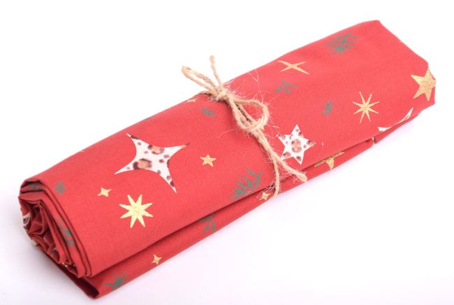 Rolka vianočnej bavlny v červenej farbe s potlačou hviezdičiek RO18705/016