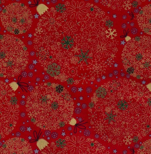 Vianočná látka z bavlny v červenej farbe s potlačou vločiek 14704/015