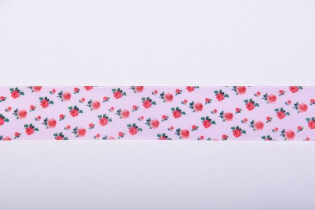 Stuha v ružovej farbe s potlačou drobných ruží 10999