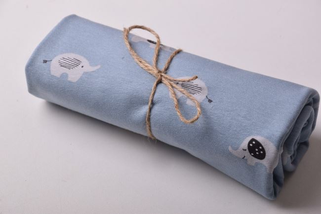 Rolička bavlneného úpletu v modrej farbe s potlačou slonov RO19565/006