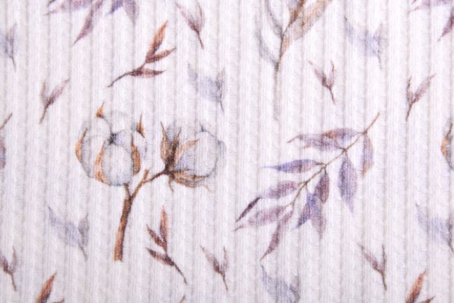 Vaflový úplet v smotanovej farbe s potlačou bavlny 185002