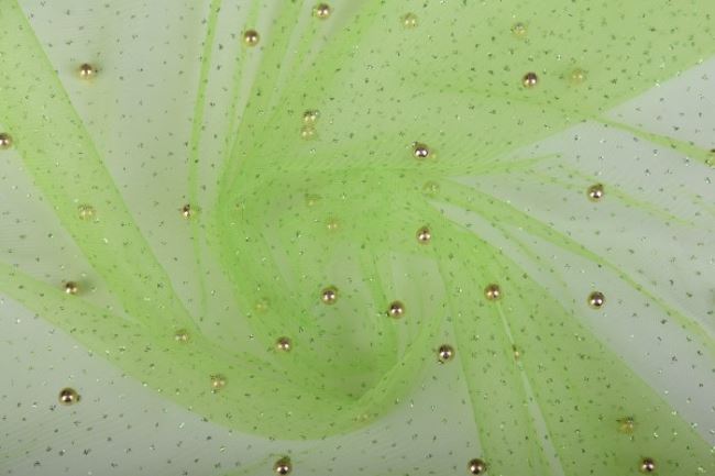 Tyl v zelenej farbe s trblietkami a perličkami 10328/023