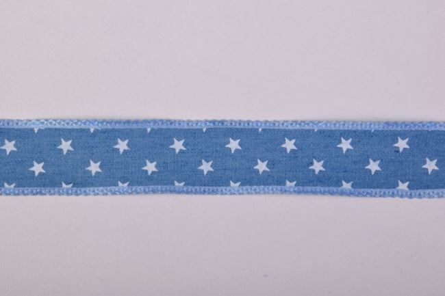 Džínsová svetlo modrá stuha s potlačou hviezd o šírke 2,5 cm 43067