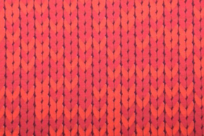 Bavlnený úplet v oranžovej farbe s potlačou väzby pleteniny 62894
