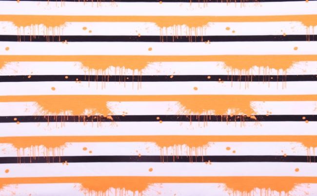 Bavlnený úplet s neónovým vzorom oranžových pruhov 11387/036