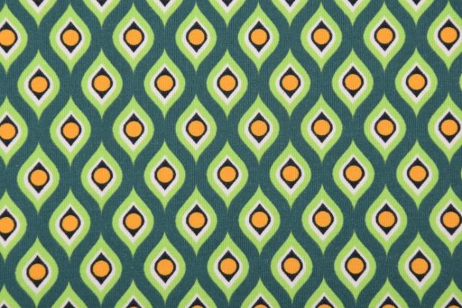Bavlnený úplet v zelenej farbe s geometrickým vzorom 63780