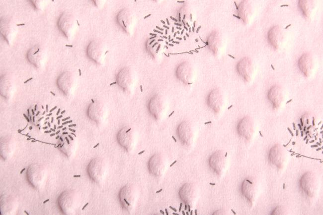 Minky fleece v ružovej farbe s potlačou ježka 15875/092