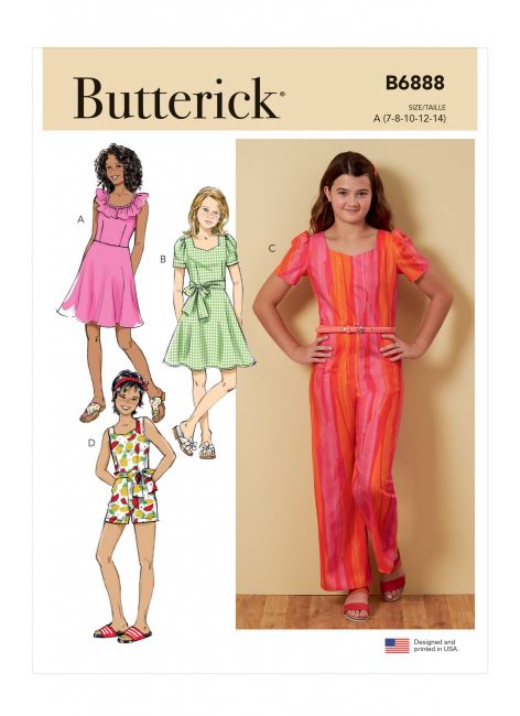 Strih Butterick detské šatôčky vo veľ. 7-14 B6888-A
