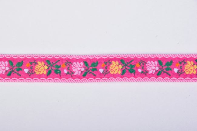 Ozdobná stuha v ružovej farbe s kvetmi 30109