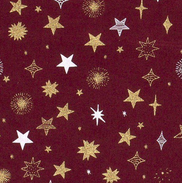 Vianočná látka z bavlny vo vínovej farbe s potlačou hviezd 16708/018