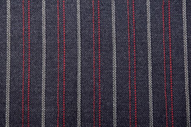 Obleková látka v modrej farbe s tkaným vzorom pruhov TI413