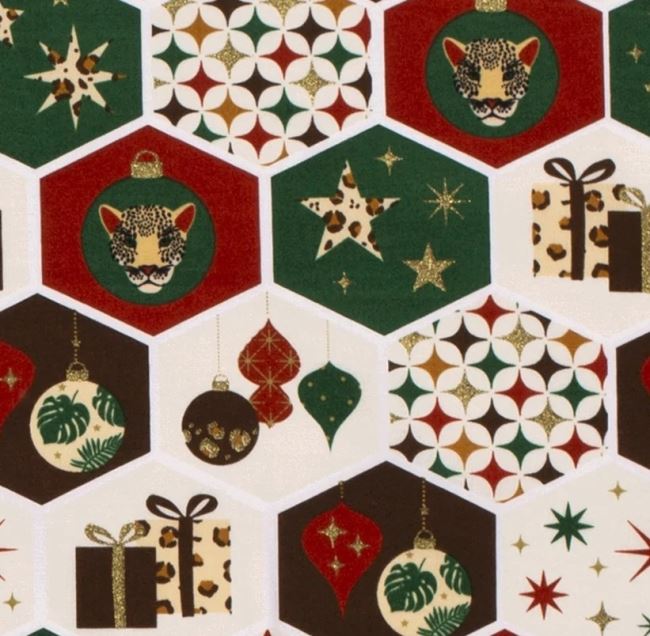 Vánoční bavlněná látka ve smetanové barvě s ozdobným vzorem 18704/051