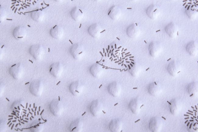 Minky fleece vo svetlo šedej farbe s potlačou ježka 15875/950