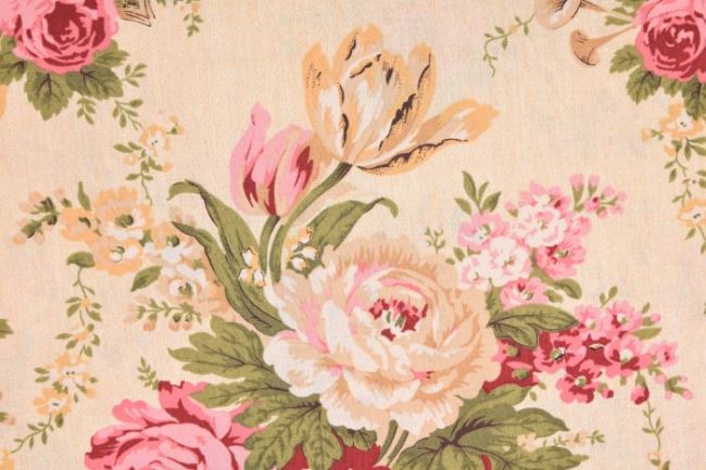 Americká bavlna na patchwork s potlačou ruží 199PYOPM/125