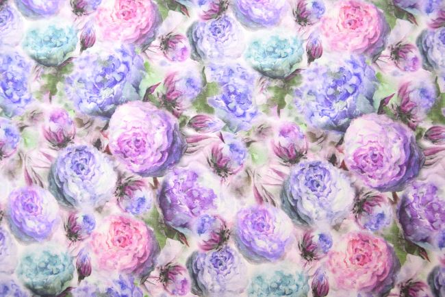 Bavlnený úplet s digitálnou potlačou fialových kvetín S1888R-3684