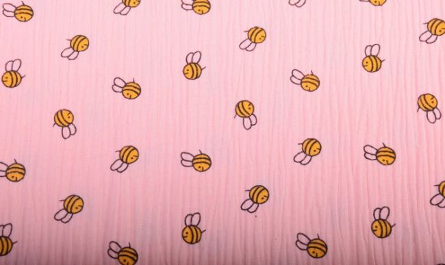 Mušelín v lososovej farbe s potlačou včiel 11250/037