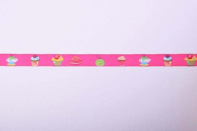 Ozdobná stuha ružová so vzorom cupcaku 20068