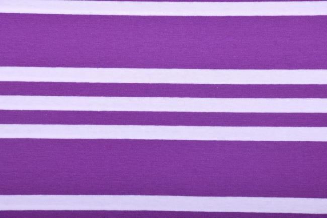 Bavlnený úplet vo fialovej farbe s bielymi pruhmi 60916