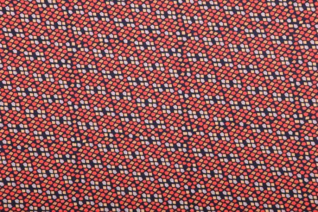 Bavlnený úplet s drobným oranžovým geometrickým vzorom 12530/056