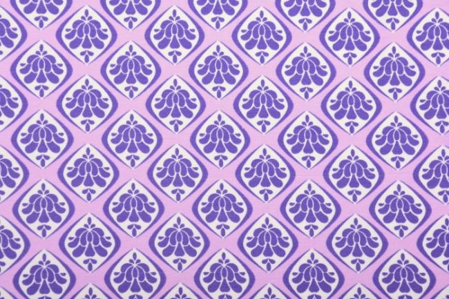 Bavlnený úplet s Oeko-Tex v lila farbe s potlačou ornamentov 131.556/3002