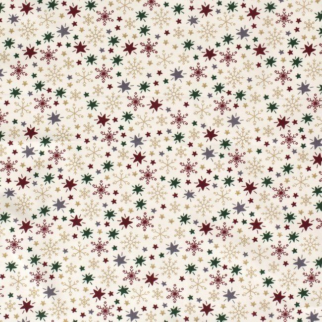 Vianočná látka z bavlny v smotanovej farbe s potlačou hviezd 14703/051