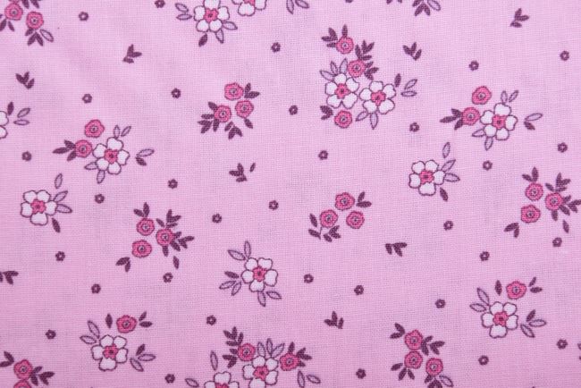 Popelín v ružovej farbe s potlačou kvetín 19406/011