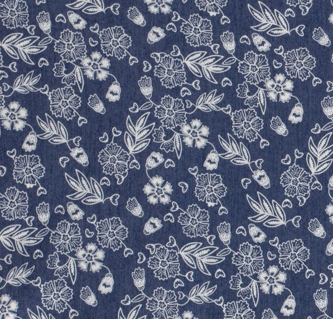 Džínsovina v modrej farbe s potlačou kvetov 18006/003