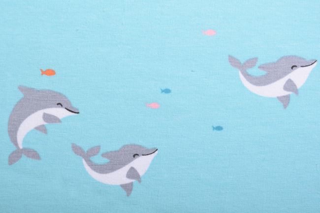 Bavlnený úplet v mentolovej farbe s potlačou delfínov 19578/022