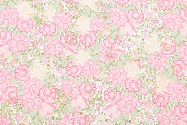 Americká bavlna na patchwork s ružovými kvetmi 199PYOPM/120
