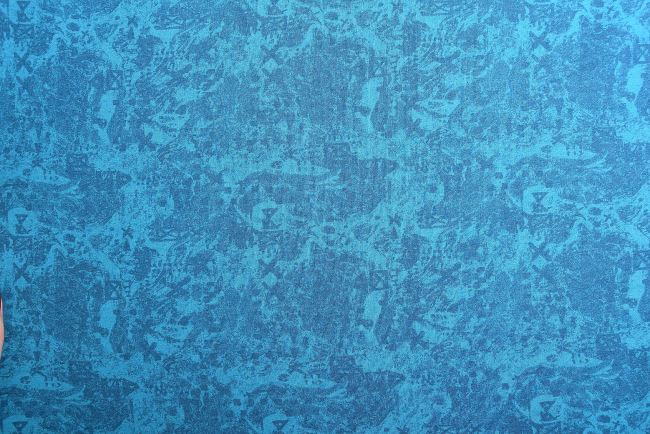 Teplákovina French Terry v modrej farbe s abstraktným vzorom DEC0040