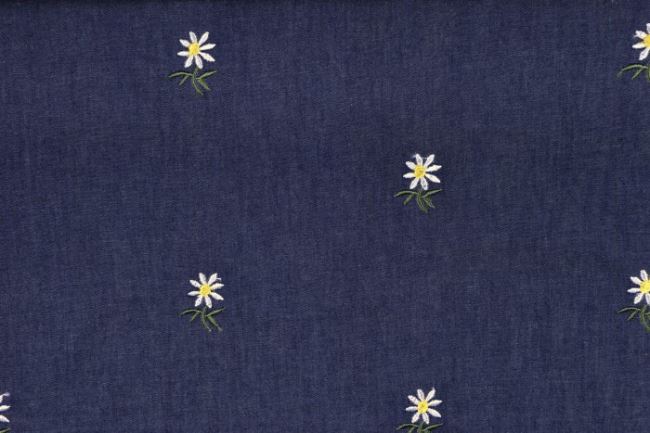 Riflovina v modrej farbe s vyšitými kvetmi 04058/008