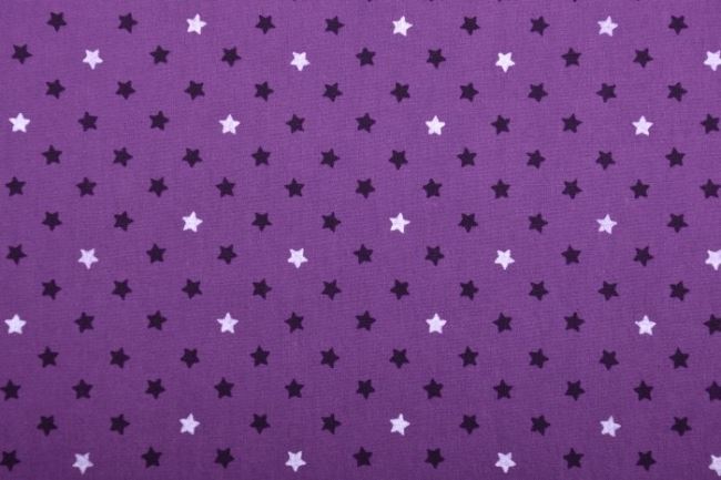 Bavlnená látka v tmavo fialovej farbe s potlačou hviezdičiek 12113/044