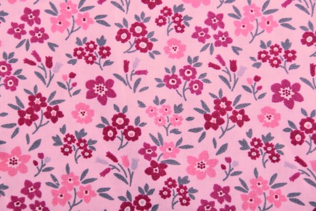 Popelín v ružovej farbe s potlačou kvetín 19407/011