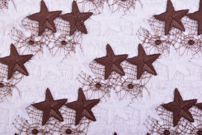 Čipka s tkaným vzorom hnedých hviezd 5895/050-14