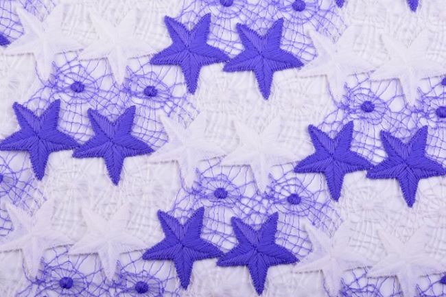 Čipka s tkaným vzorom fialových hviezd 5895/050-16