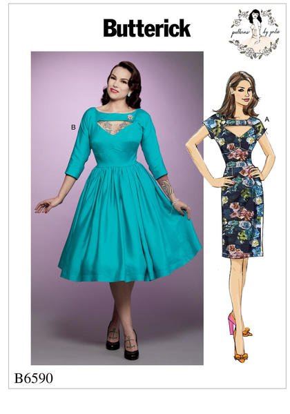 Strih Butterick na dámske elegantné šaty vo veľkosti 42-52 B6590-E5