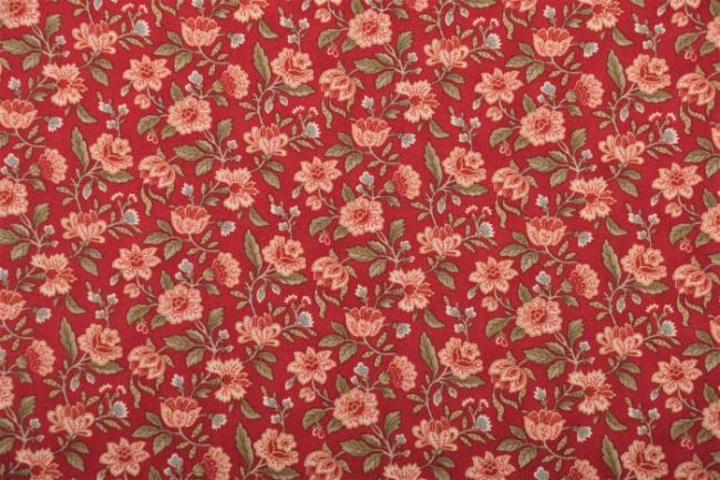 Americká bavlna na patchwork z kolekcie Rosewood v tmavo červenej farbe s kvetmi 44186-16