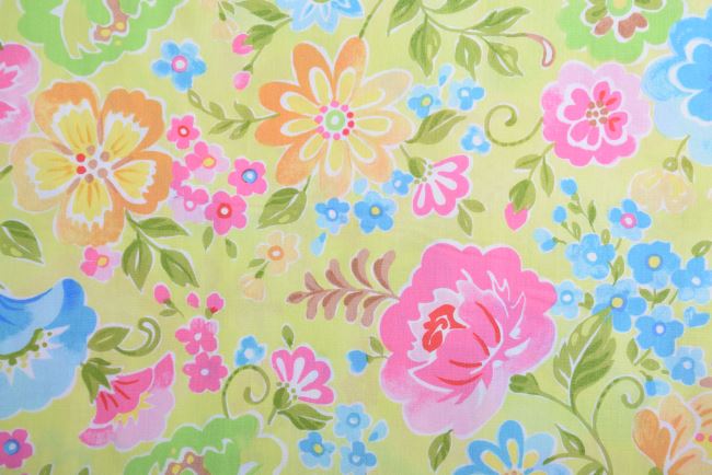 Americká bavlna na patchwork s potlačou maľovaných kvetín 199PYOPM/142
