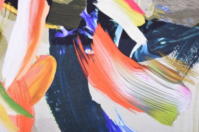 Viskozový úplet v béžovej farbe s potlačou maľovaných čiar 16806/213