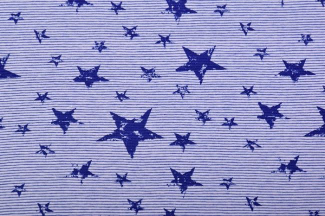Bavlnený úplet s modrým vzorom pruhov a hviezdičiek 14829/652