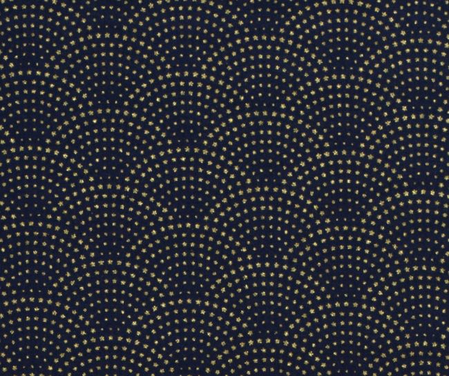 Vianočná látka z bavlny v modrej farbe s ozdobnou zlatou potlačou 20739/008