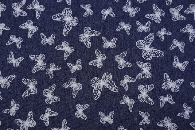 Vzorovaná džínsovina so vzorom bielych motýlikov 2100/008