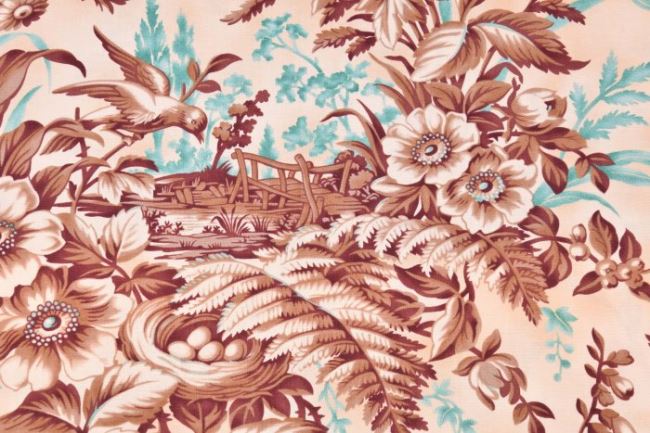 Americká bavlna na patchwork s potlačou hnedých kvetín 199PYOPM/114