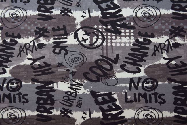 Bavlnený úplet v šedej farbe potlačou slov S1775R-1053