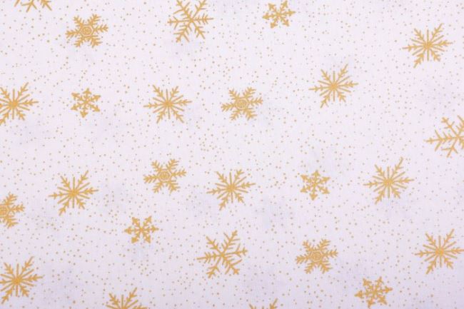 Vianočná látka z bavlny v smotanovej farbe so zlatou potlačou vločiek 122.351/1071