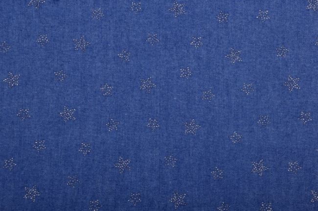 Košeľová džínsovina v modrej farbe s hviezdičkami 11004/003