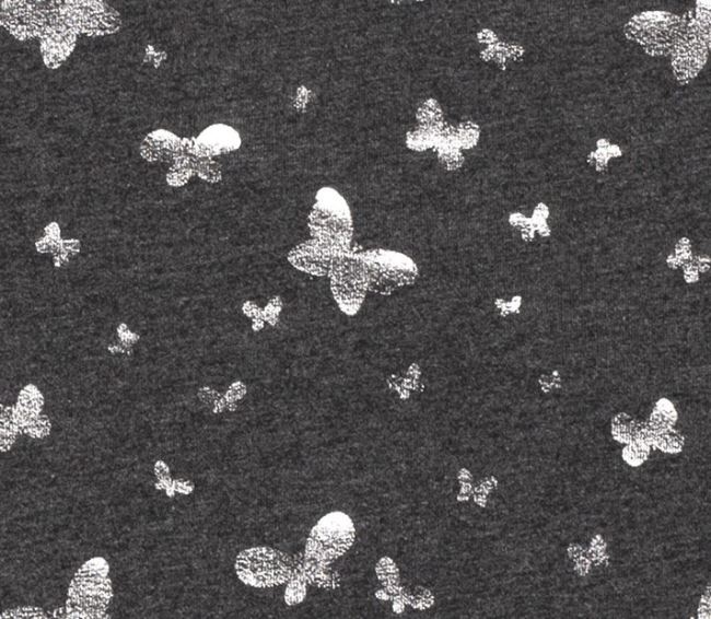 Bavlnený úplet v tmavosivej farbe s fóliovou potlačou motýľov 18167/068