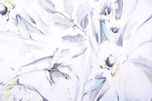 Strečová bavlna v bielej farbe s kvetmi Q11402-075