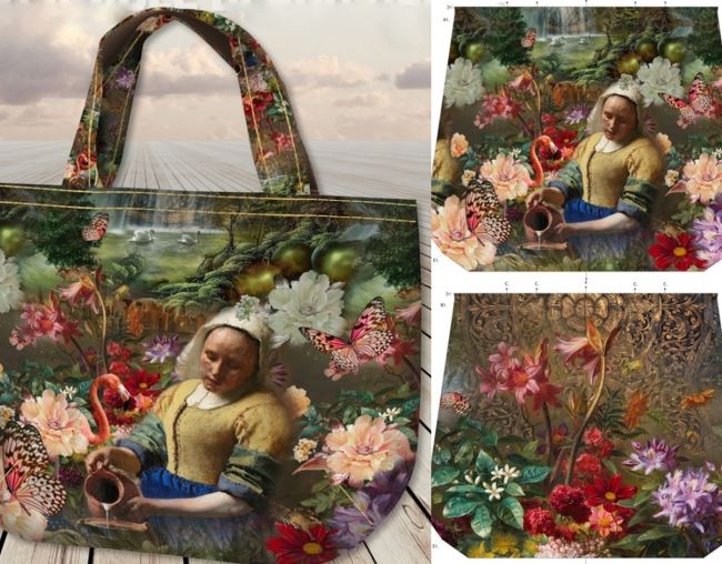 Panel na 2 tašky s digitálnou potlačou obrazu maliara Jana Vermeera a kvetov ST21035